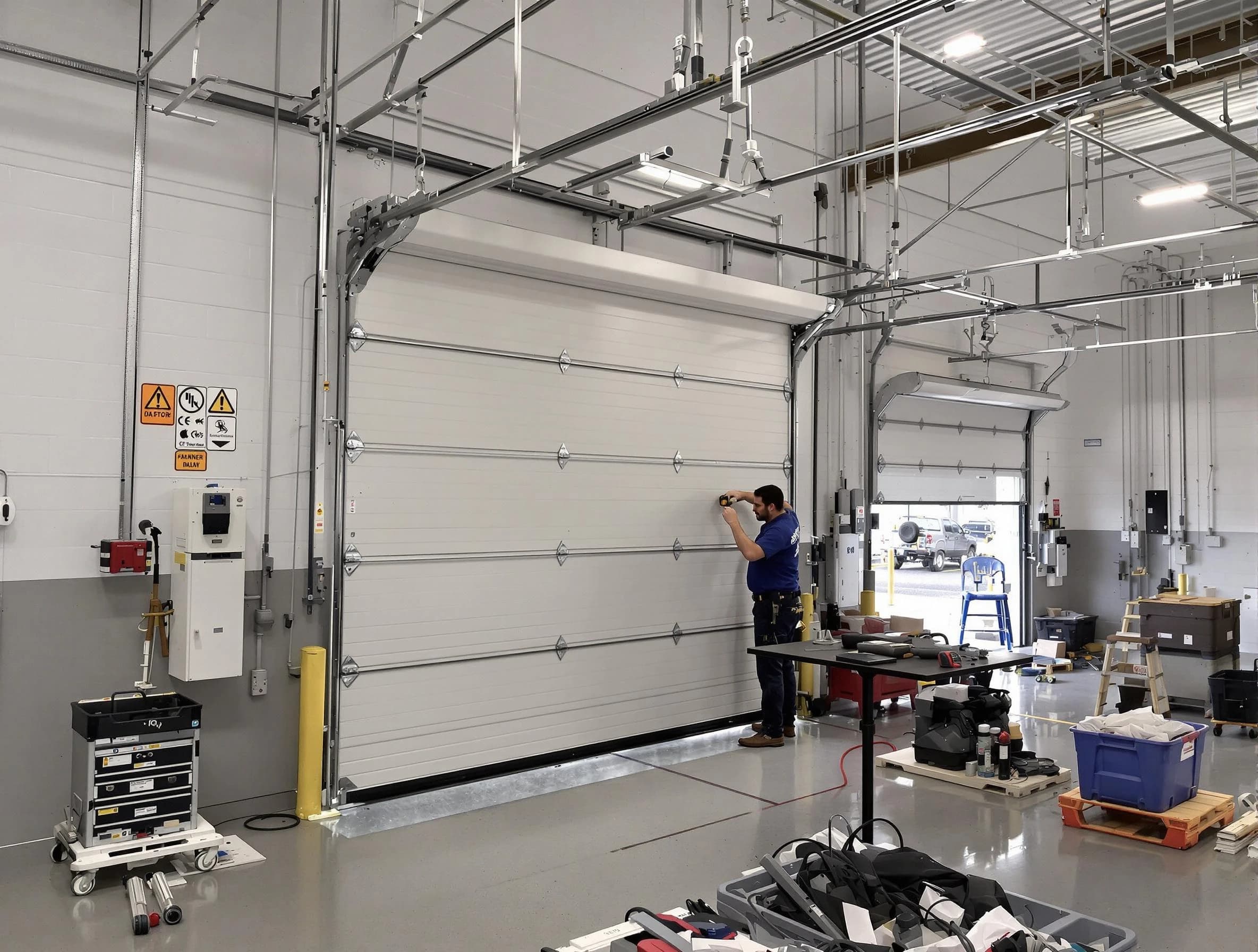 Commercial garage door repair being performed by Kennedy Garage Door Repair expert in Kennedy
