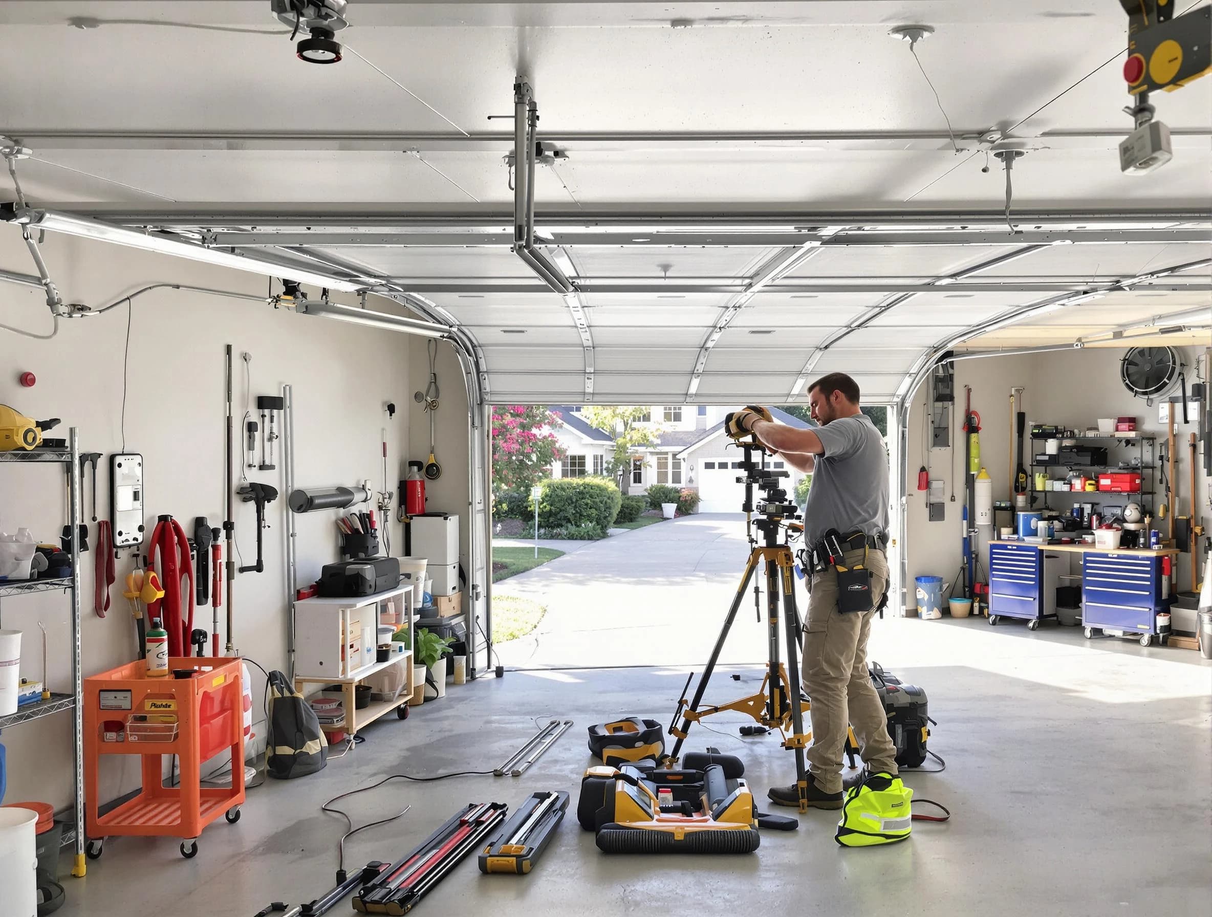 Kennedy Garage Door Repair specialist performing laser-guided track alignment in Kennedy
