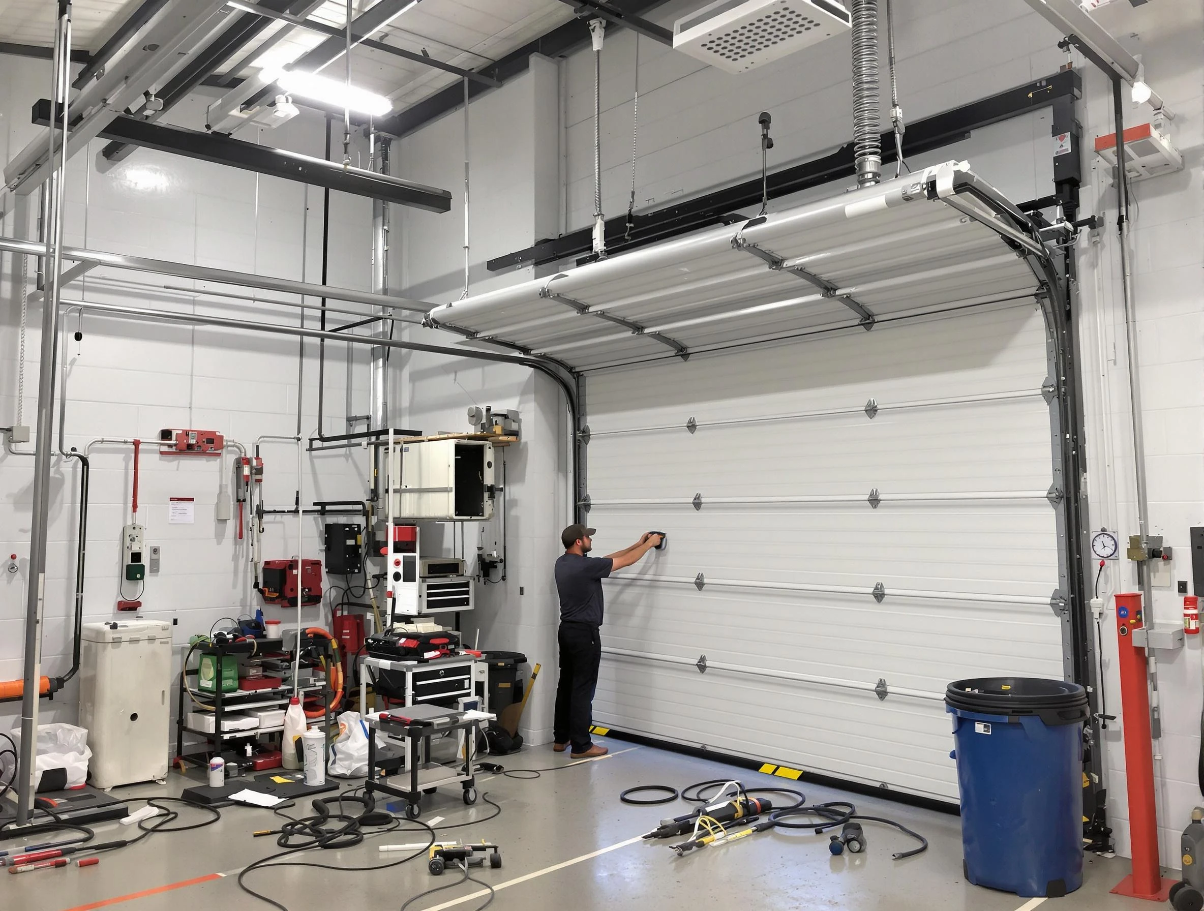 Kennedy Garage Door Repair certified technician performing commercial door repair at a Kennedy business facility