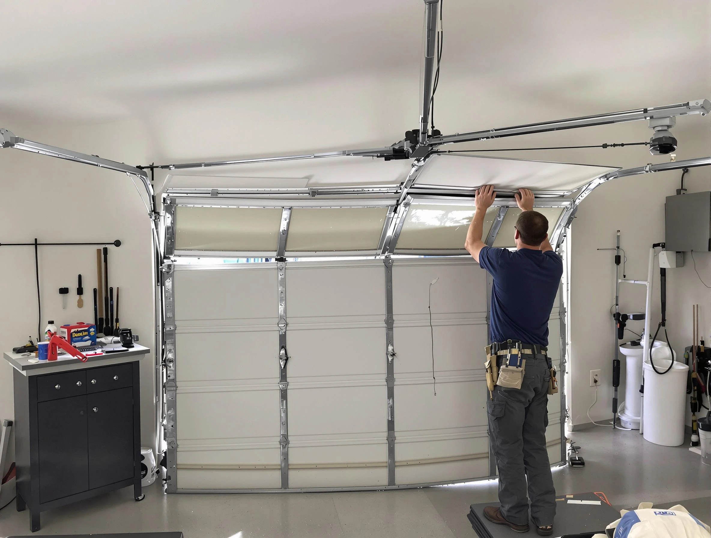 Kennedy Garage Door Repair specialist performing precise section replacement on Kennedy garage door